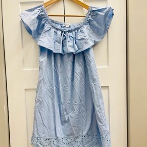 Love Riche Blue Off the Shoulder Eyelet Hem Dress Size L